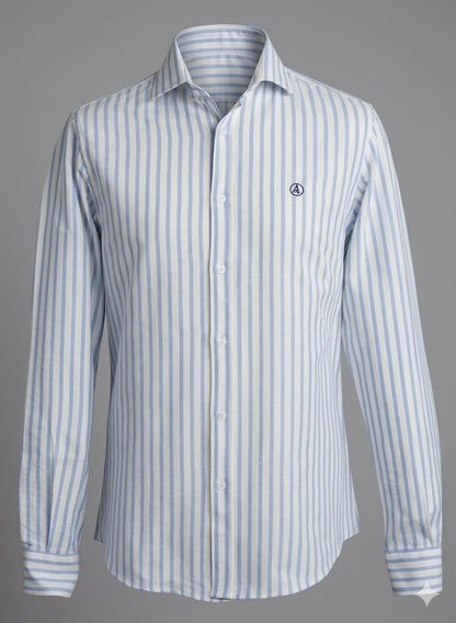 CAMISA OXFORD RAYAS CELESTE, CUELLO SEMI CUTEWAY