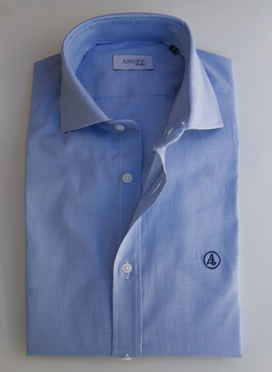 CAMISA CUADROS AZULES , CUELLO SEMI CUTAWAY