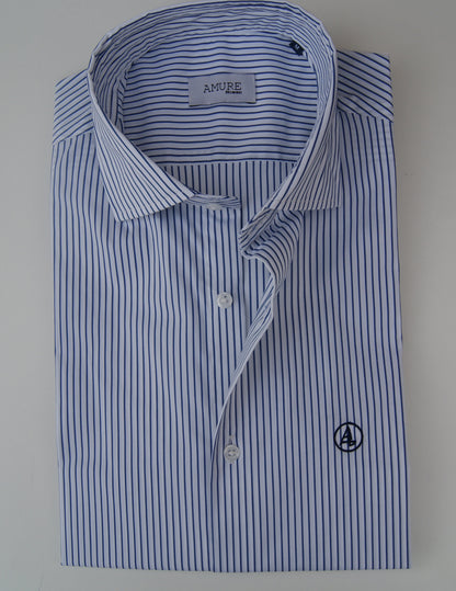 CAMISA VESTIR RAYAS AZULES MARINO , CUELLO SEMI CUTEWAY
