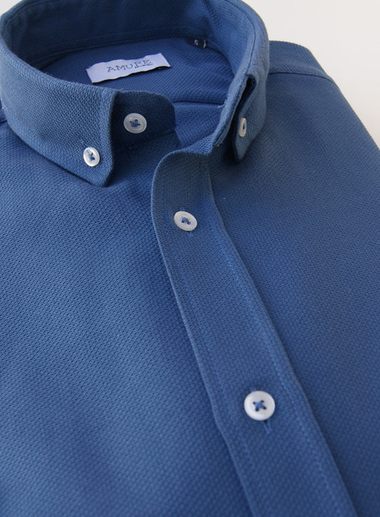 CAMISA CUELLO BOTONES, AZUL "NUIT"