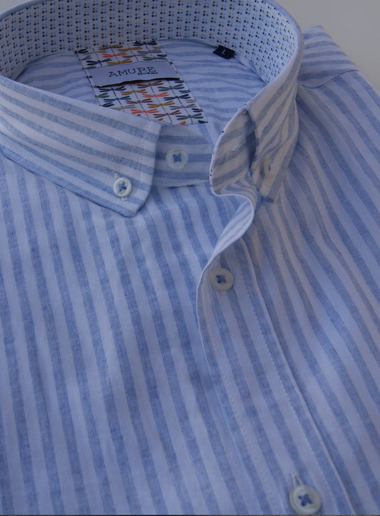 CHEMISE  RAYURES BLEU CIEL