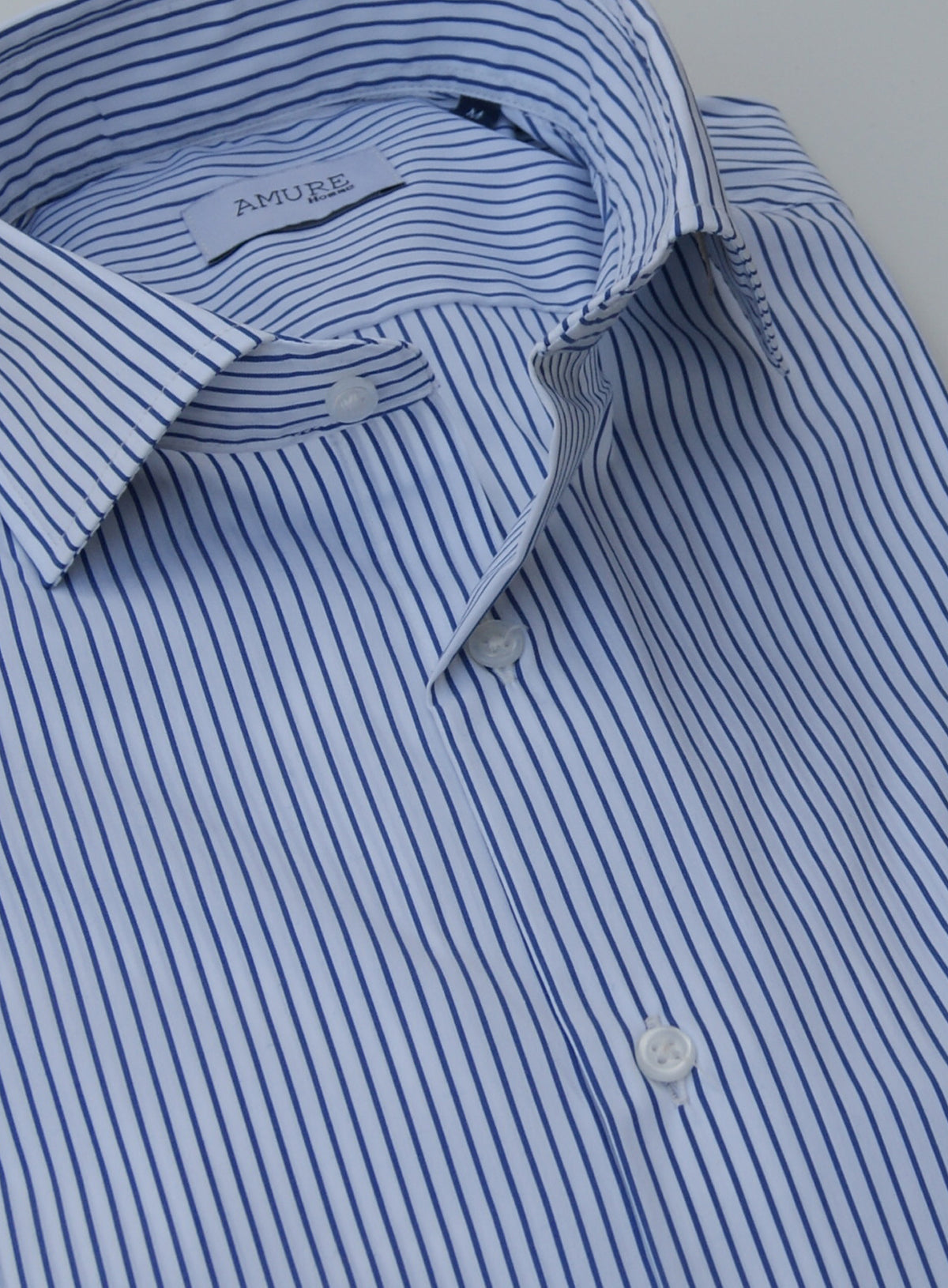 CAMISA VESTIR RAYAS AZULES MARINO , CUELLO SEMI CUTEWAY