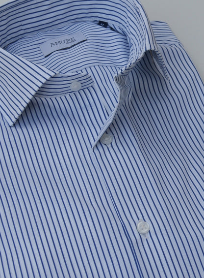 CAMISA VESTIR RAYAS AZULES MARINO , CUELLO SEMI CUTEWAY