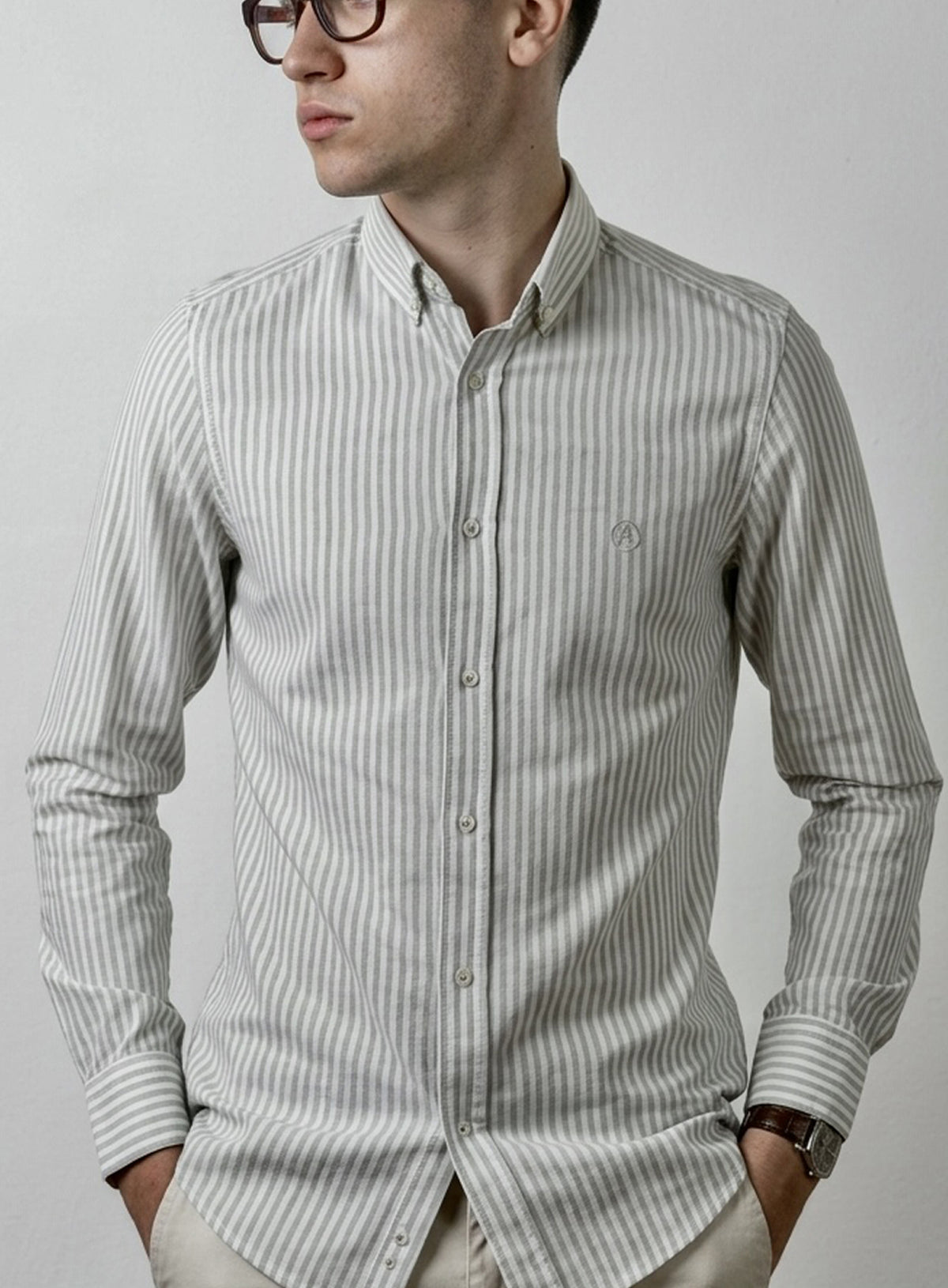 CAMISA CASUAL RAYAS VERDES