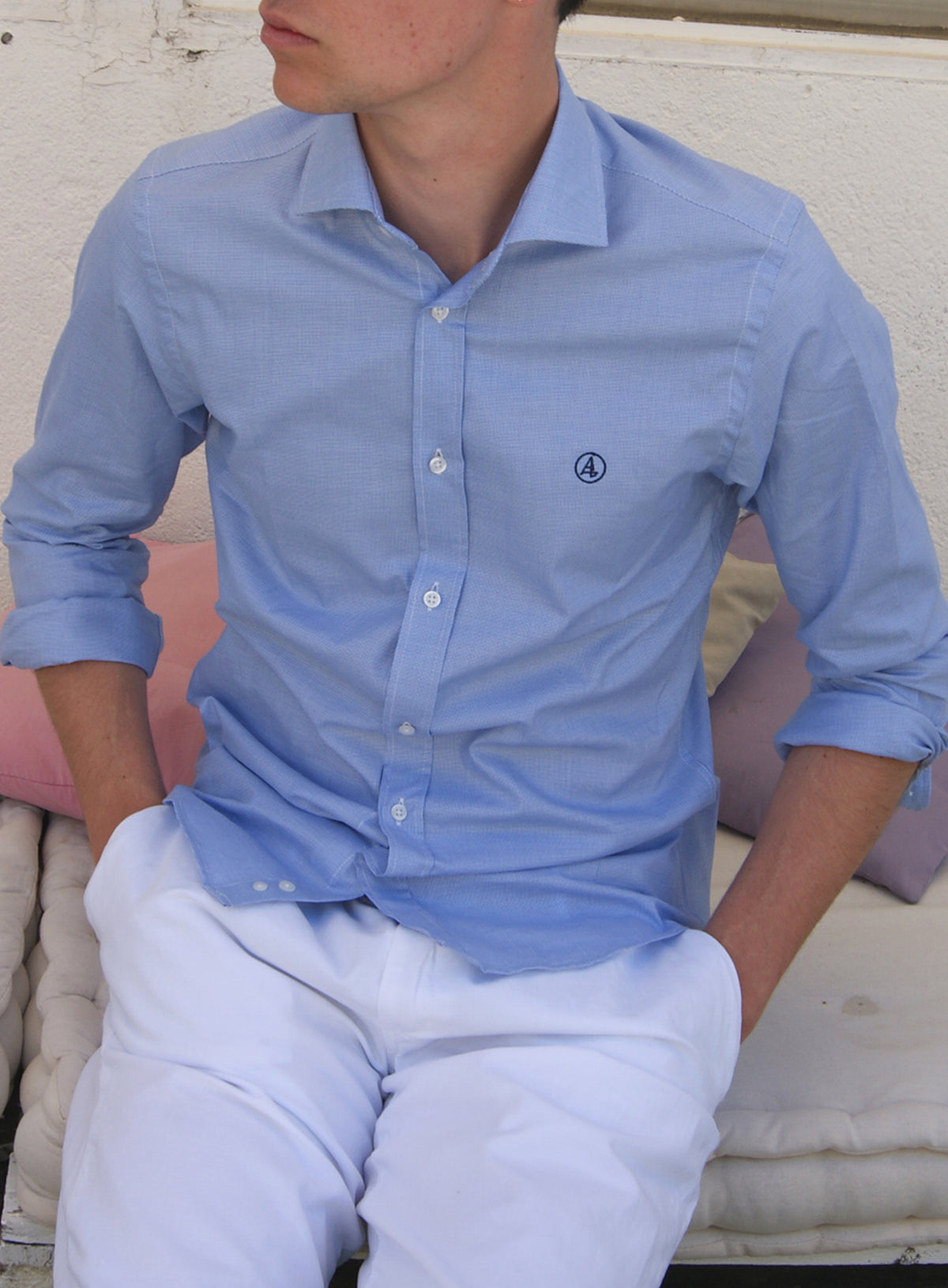CAMISA CUADROS AZULES , CUELLO SEMI CUTAWAY