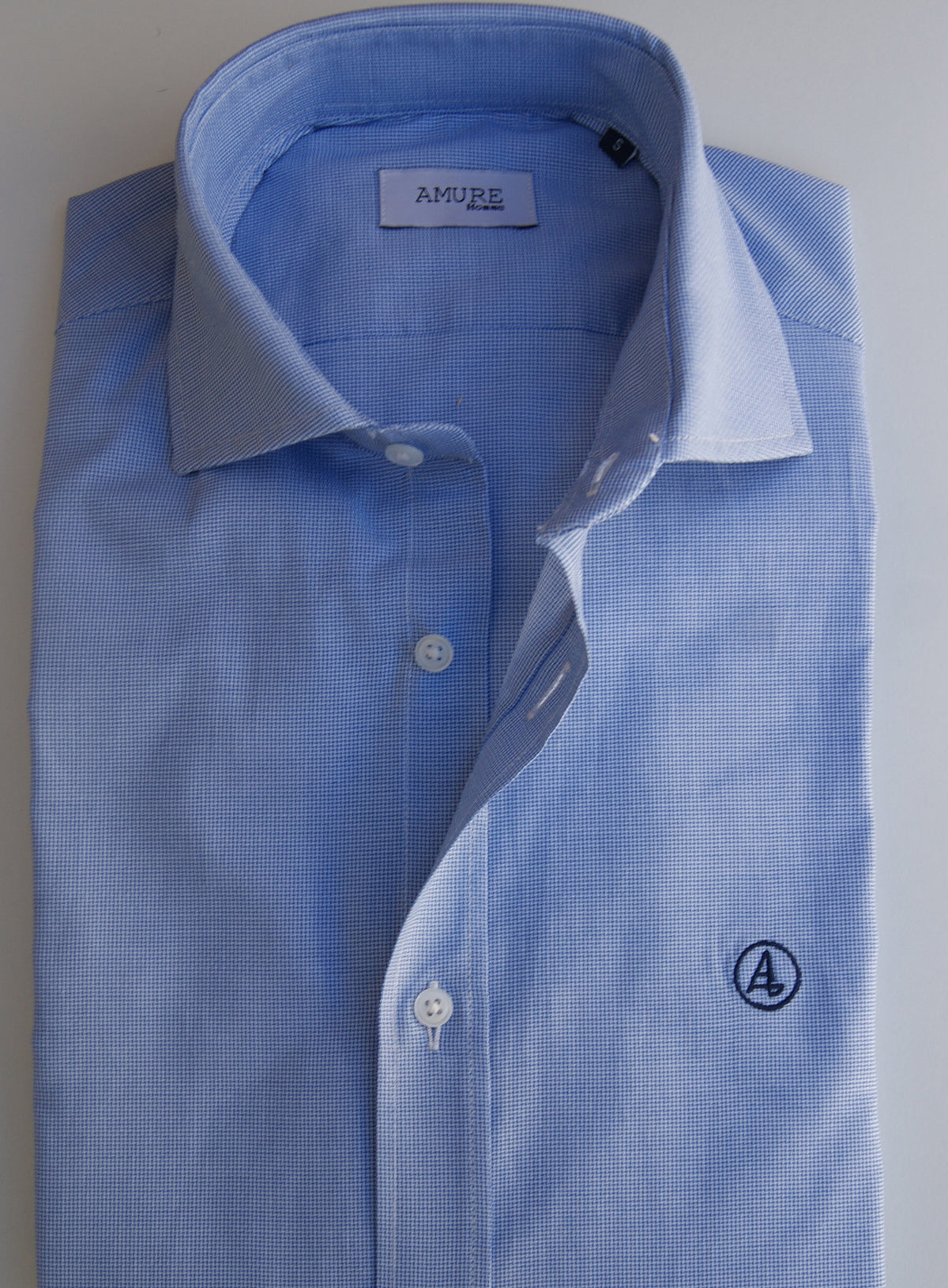 CAMISA CUADROS AZULES , CUELLO SEMI CUTAWAY