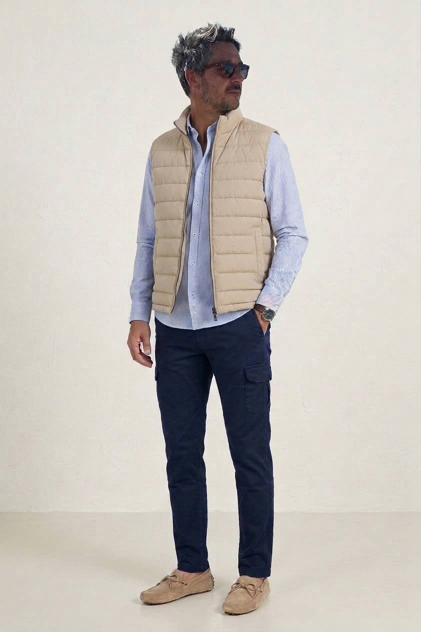 CAMISA OXFORD RAYAS CELESTE, CUELLO BOTONES