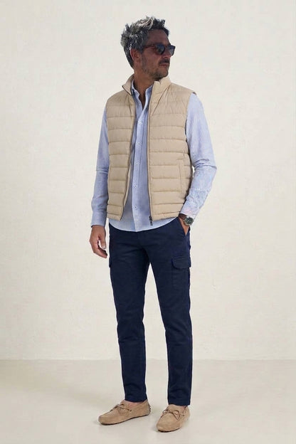 CAMISA OXFORD RAYAS CELESTE, CUELLO BOTONES