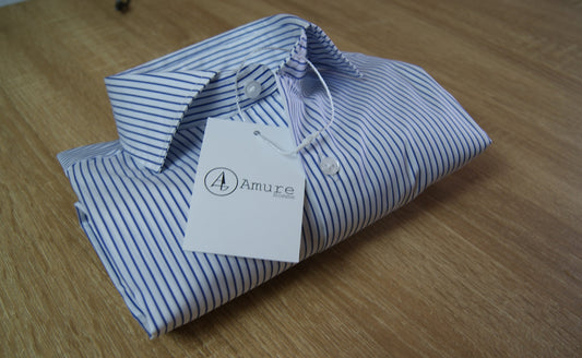 CAMISA VESTIR RAYAS AZULES MARINO , CUELLO SEMI CUTEWAY
