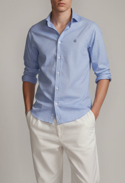 CAMISA CUADROS AZULES , CUELLO SEMI CUTAWAY