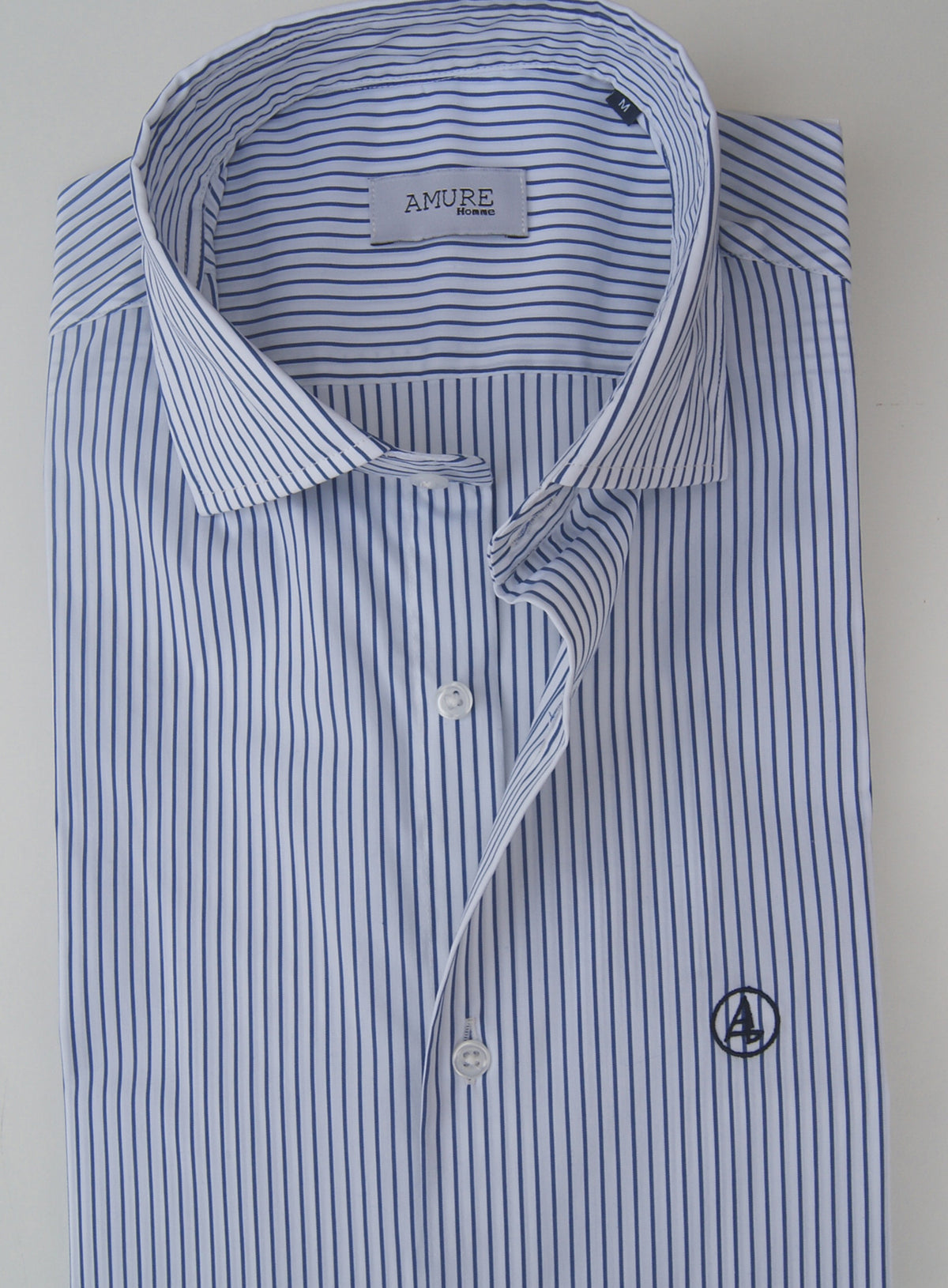 CAMISA VESTIR RAYAS AZULES MARINO , CUELLO SEMI CUTEWAY