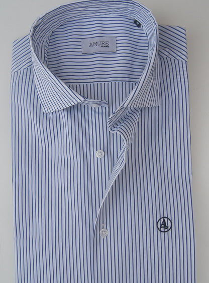 CAMISA VESTIR RAYAS AZULES MARINO , CUELLO SEMI CUTEWAY