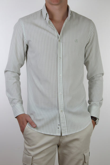 CAMISA CASUAL RAYAS VERDES