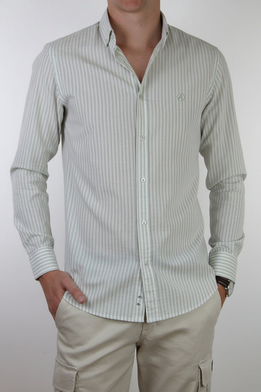 CAMISA CASUAL RAYAS VERDES