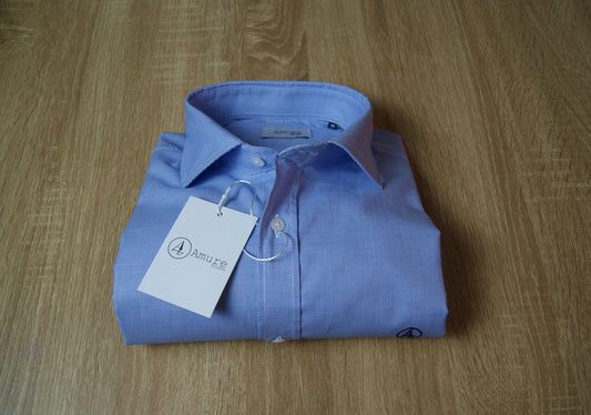 CAMISA CUADROS AZULES , CUELLO SEMI CUTAWAY